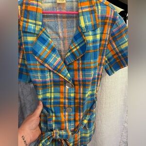 Vintage plaid shirt short sleeve belted shirt. Size Small.